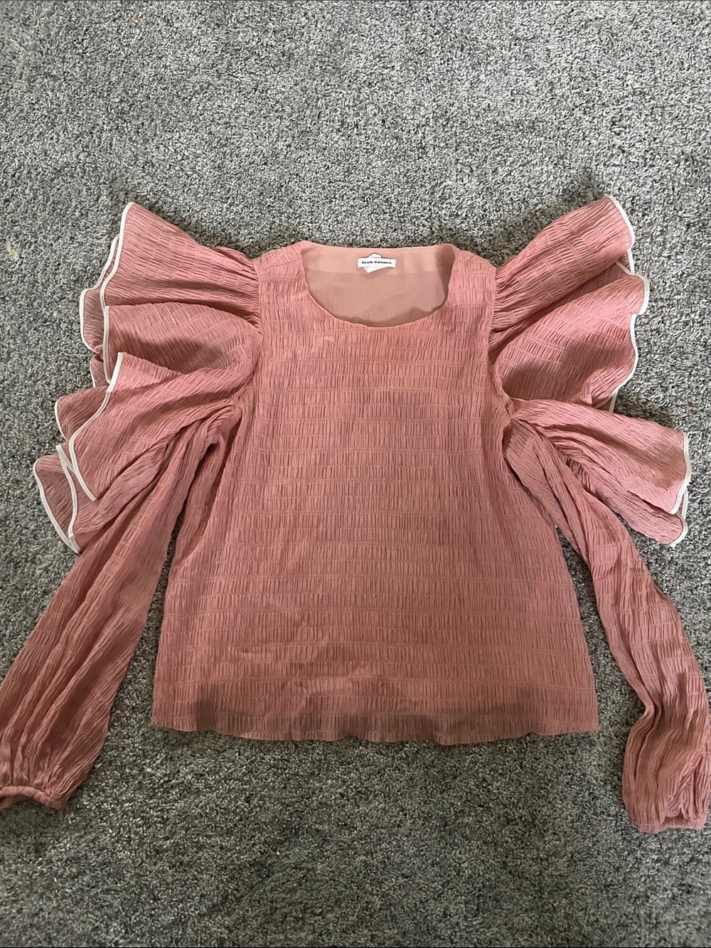 Club Monaco Ruffle Sleeve Textured Blouse - Dusty Rose